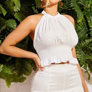 NWT Smocked White Swiss Dot Halter Top